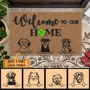 Welcome To Our Home Personalized Dog Breeds Doormat, Gifts For Dog Lovers, Lucky Four-Leaf Home Decor