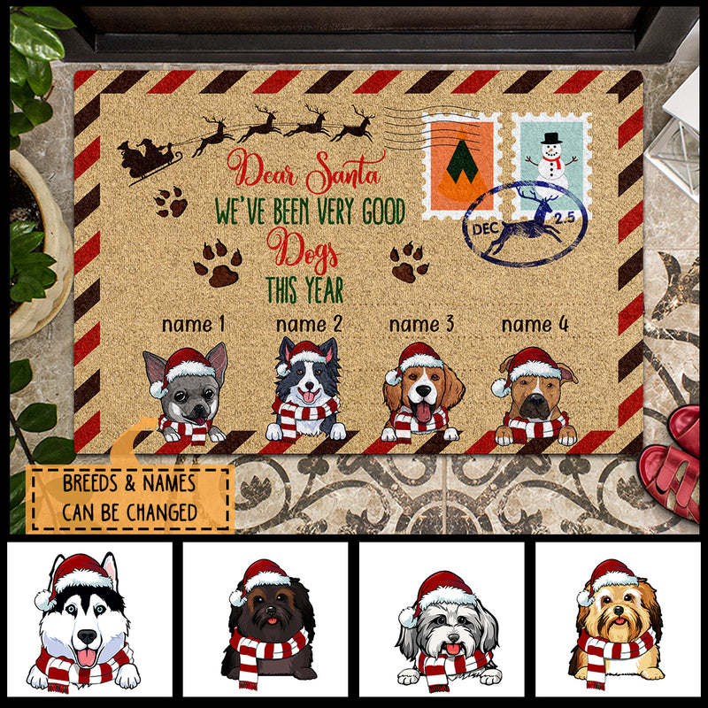 Dear Santa We've Been Very Good Dogs This Year, Christmas Letter, Personalized Christmas Dog Breeds Doormat
