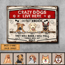 Warning Metal Yard Sign, Gifts For Dog Lovers, Crazy Dogs Live Here Do Not Knock They Will Bark I Will Yell