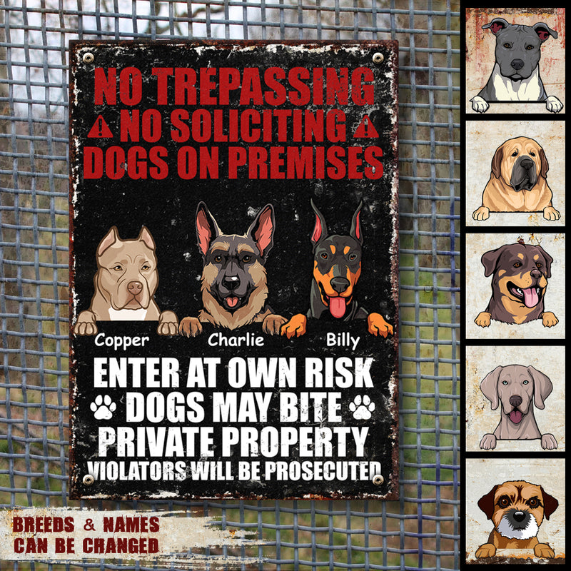 Warning Metal Yard Sign, Gifts For Dog Lovers, No Trespassing No Soliciting Dogs On Premises