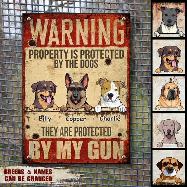 Funny Warning Signs, Gifts For Dog Lovers, Property Is Protected By The Dogs, Welcome Metal Signs