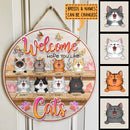 Welcome Hope You Like Cats - Butterflies and Flowers Decoration - Personalized Cat Door Sign