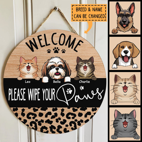 Welcome, Please Wipe Your Paws, Leopard Sign, Door Hanger, Welcome Sign, Personalized Dog & Cat Lovers Gift Door Sign