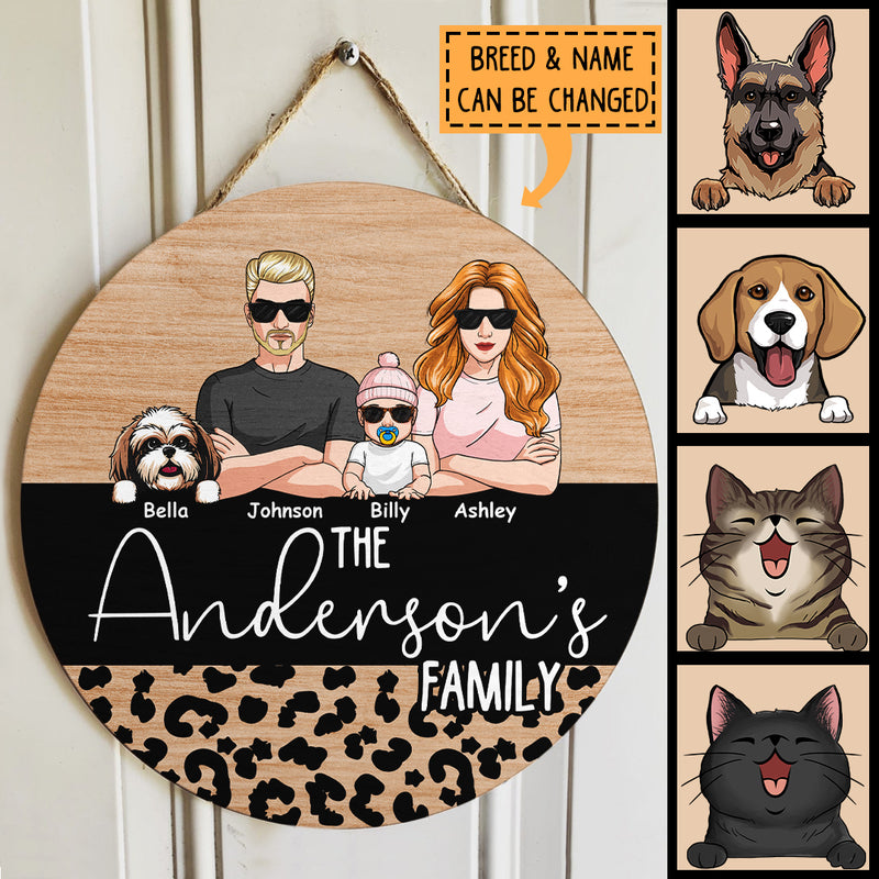 Cool Family Style, Leopard Sign, Door Hanger, Welcome Door Sign, Personalized Dog Lovers Gift Door Sign