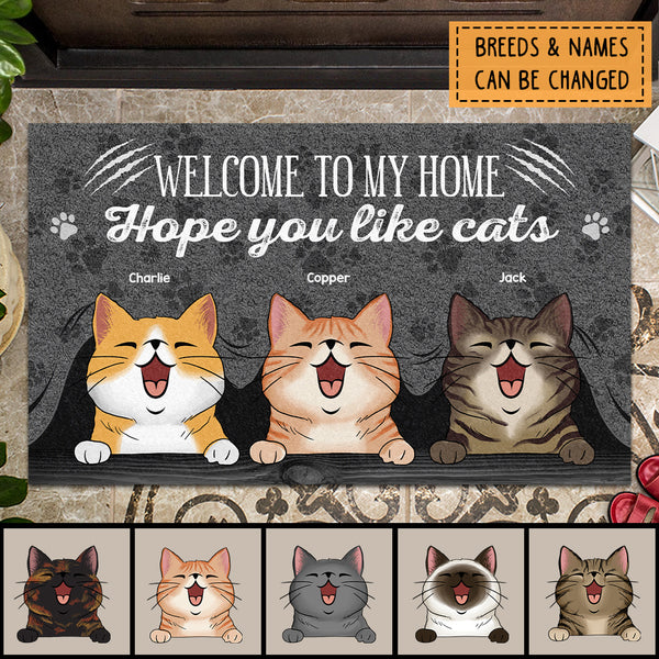 Welcome To My Home Custom Doormat, Gifts For Cat Lovers, Hope You Like Cats Front Door Mat