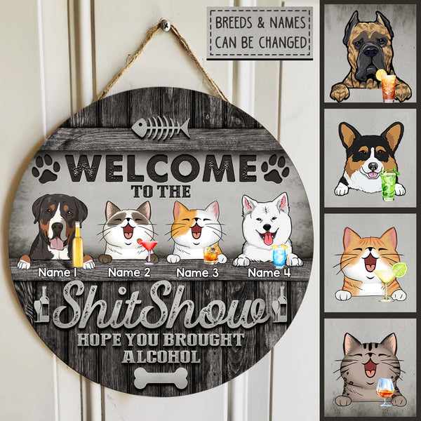 Welcome To The Shitshow Custom Wooden Signs, Gifts For Pet Lovers, Dark Personalized Wood Sign