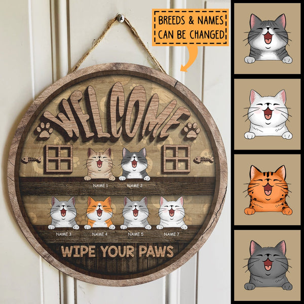 Welcome Wipe Your Paws - Personalized Cat Wooden Door Sign