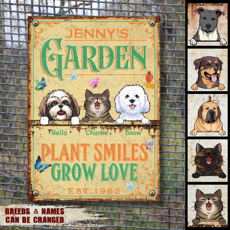 Metal Welcome To Garden Sign, Gifts For Pet Lovers, Plant Smiles Grow Love, Personalized Housewarming Gifts
