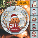 Xmas Dog Snowy String Lights Circle Ceramic Ornament - Personalized Dog Lovers Decorative Christmas Ornament