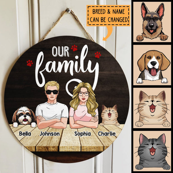 Our Family, Cool Family, Door Hanger, Pet Lovers Gifts, Personalized Dog & Cat Breed Door Sign, Funny Welcome Sign