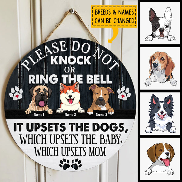 Please Do Not Knock Or Ring The Bell, Rustic Wooden Door Hanger, Personalized Background Color & Dog Breeds Door Sign