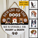 Beware Of The Dogs, Warning Rustic Wooden Door Hanger, Personalized Background Color & Dog Breeds Door Sign