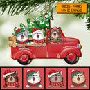 Red Truck With Pine Tree, Cat Christmas Shape Shaped Wooden Ornament, Personalized Cat Lovers Decorative Christmas Ornament