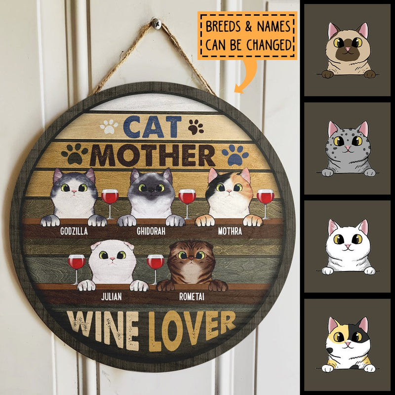 Cat Mother - Wine Lover - Personalized Cat Door Sign