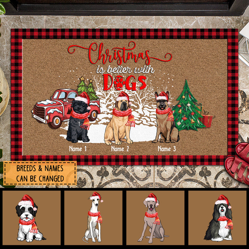 Christmas Is Better With Dogs, Christmas Tree & Red Truck, Personalized Christmas Dog Breeds Doormat