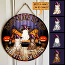 Don't Make Us Flip - Our Witch Switches - Personalized Cat Halloween Door Sign