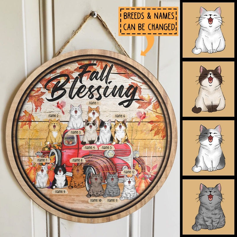 Fall Blessing - Cats Around Truck - Personalized Cat Door Sign