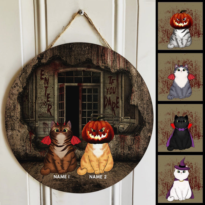 Enter If You Dare - Haunted House - Personalized Cat Halloween Door Sign