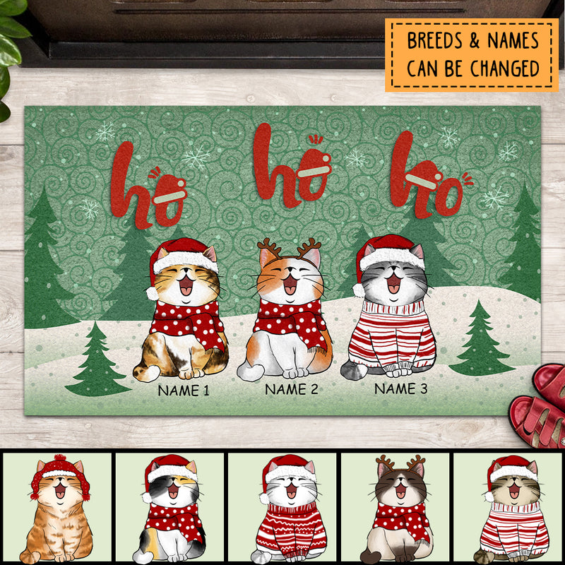 Ho Ho Ho, Christmas Trees, Green Doormat, Personalized Cat Breeds Doormat, Christmas Home Decor