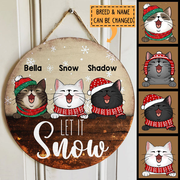 Personalised Let It Snow - Brown Wooden - Personalized Cat Christmas Door Sign