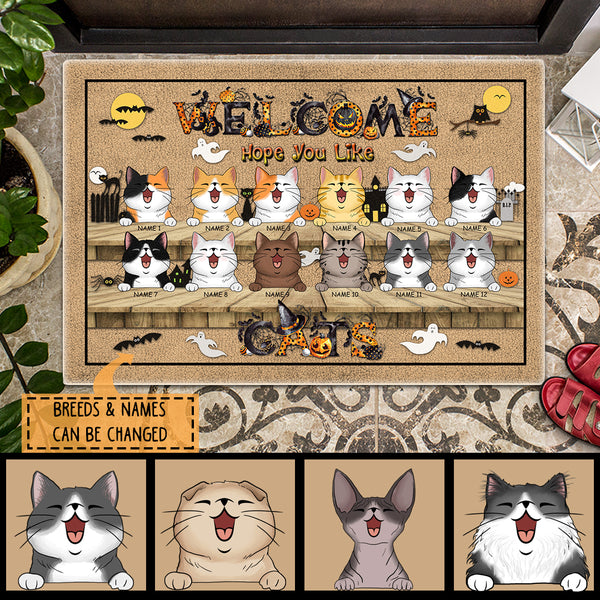 Welcome Hope You Like Cats - Halloween Print Letters - Personalized Cat Halloween Doormat