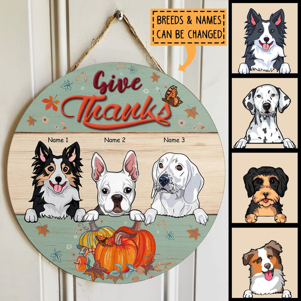 Give Thanks - Pastel Color - Personalized Dog Autumn Door Sign