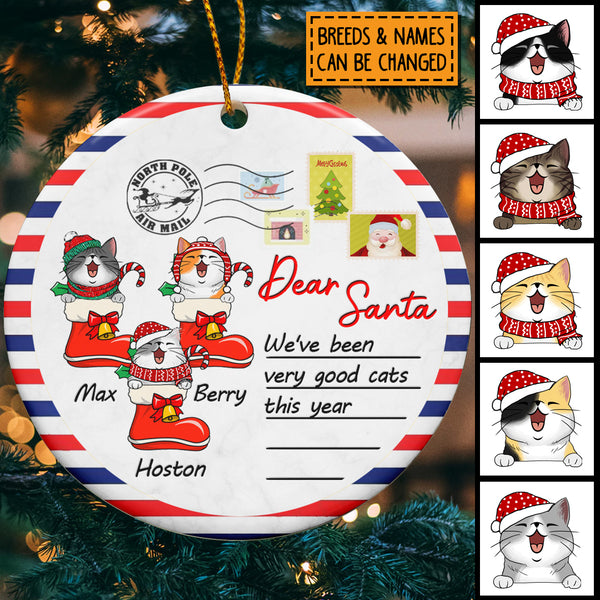 Dear Santa, Cats Envelope Circle Ceramic Ornament, Personalized Decorative Christmas Ornament