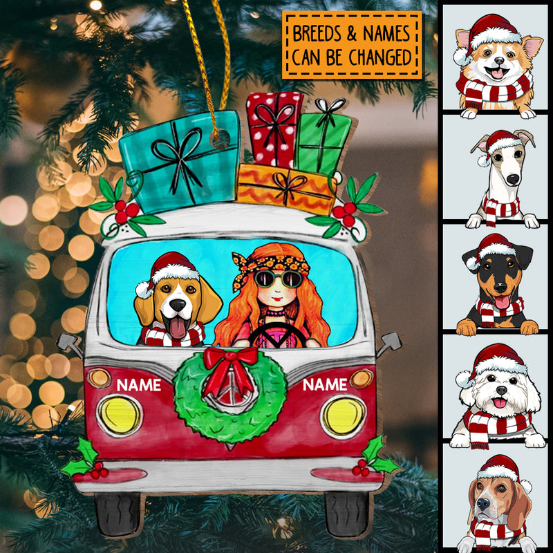 Truck Ornament, Girl And Dog Ornament, Personalized Dog Breed Bauble, Christmas Gifts For Dog Lovers