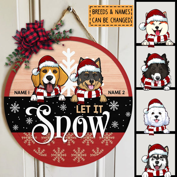 Let It Snow - Red & Black - Wooden - Personalized Dog Christmas Door Sign