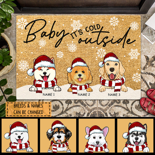 Baby It's Cold Outside - Pale Yellow Mat - Personalized Dog Christmas Doormat