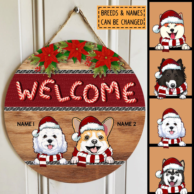Welcome - Xmas Candy Cane Letters - Personalized Dog Christmas Door Sign