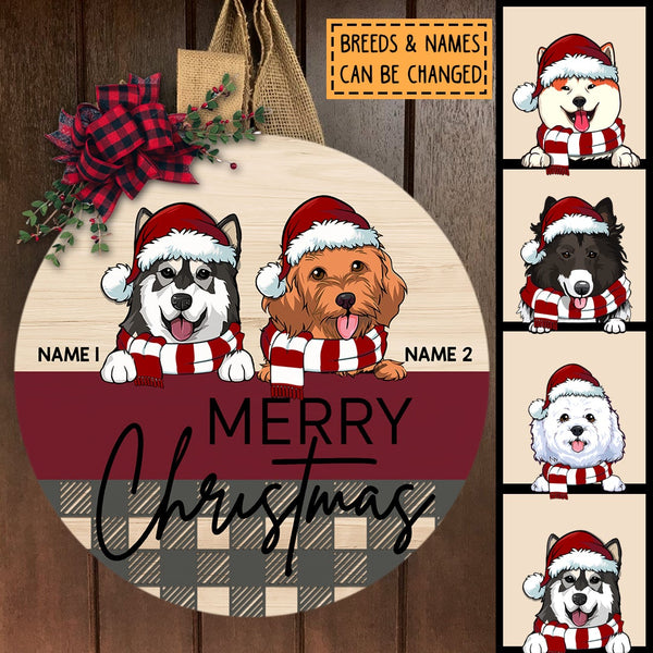 Merry Christmas - Pale, Red & Plaid - Personalized Dog Christmas Door Sign