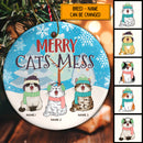 Merry Cat-mess, Winter Forest & Snowflake, Personalized Cat Breeds Circle Ceramic Ornament, Cat Lovers Gifts