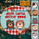 Dear Santa Define Good, Winter Snow, Buffalo Plaid Circle Ceramic Ornament, Personalized Christmas Cat Breeds Ornament