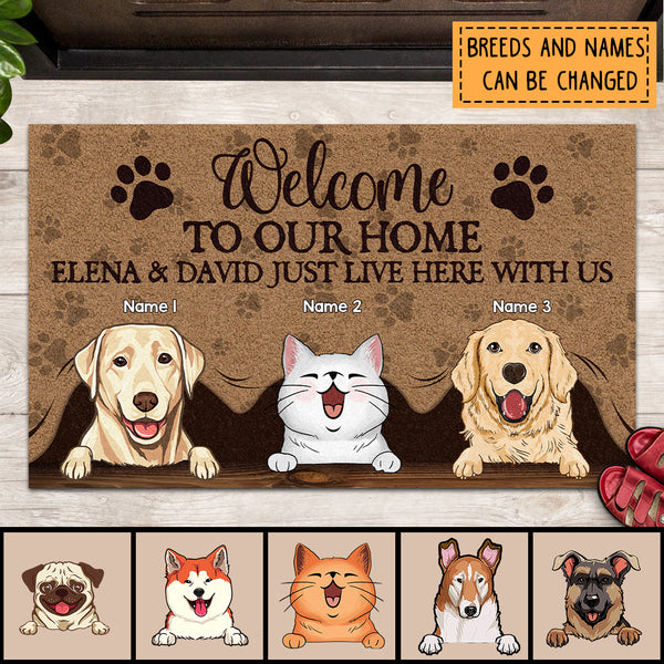 Welcome To Our Home, Gift For Pet Lovers, Funny Welcome Mat, Housewarming Gift, Personalized Dog & Cat Doormat