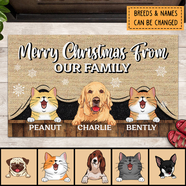 Merry Christmas From Our Family, Pet Welcome Mat, Christmas Decoration, Front Door Decor, Personalized Dog & Cat Lovers Doormat