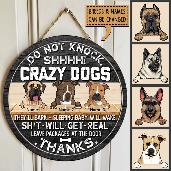 Do Not Knock Shhhh Crazy Dogs, Funny Warning Quote, Personalized Dog Lover Door Sign