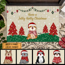 Have A Jolly Holly Christmas - Red Pine Tree On Green Land - Personalized Cat Christmas Doormat