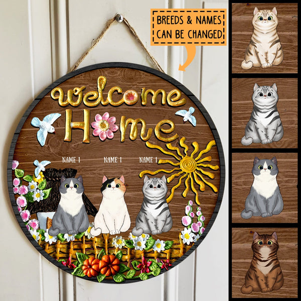 Welcome Home - Cats At Garden - Personalized Cat Door Sign