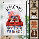 Welcome Friends, Custom Dog Flag, American Truck, Rustic Patriotic Flag, Personalized  Dog Lovers Garden Flag