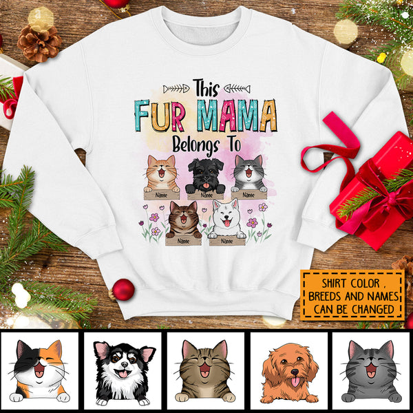 This Fur Mama Belongs To, Pet & Flowers, Personalized Dog & Cat Sweatshirt, Sweatshirt For Pet Lovers