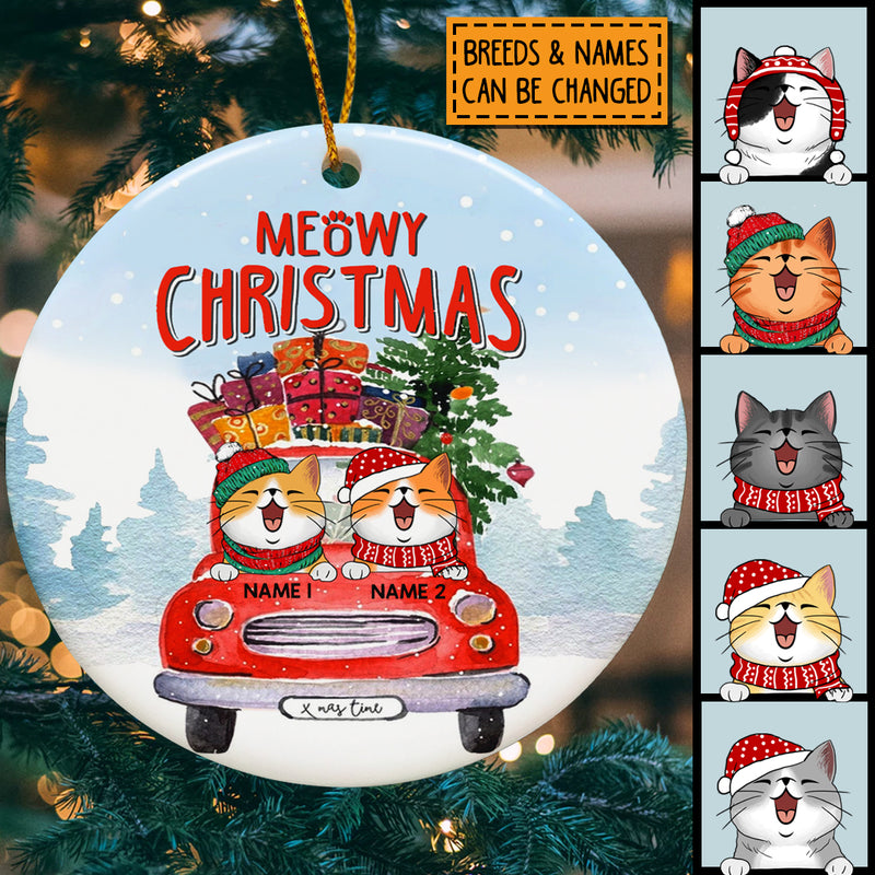 Meowy Christmas, Christmas Truck Bauble, Personalized Cat Breeds Ornament, Xmas Gifts For Cat Lovers
