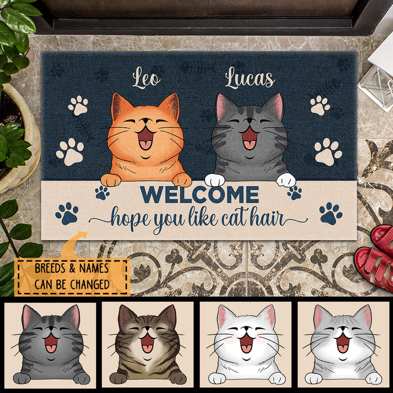 Welcome Hope You Like Cat Hair, Cat Paws And Bones, Personalized Cat Lover Doormat