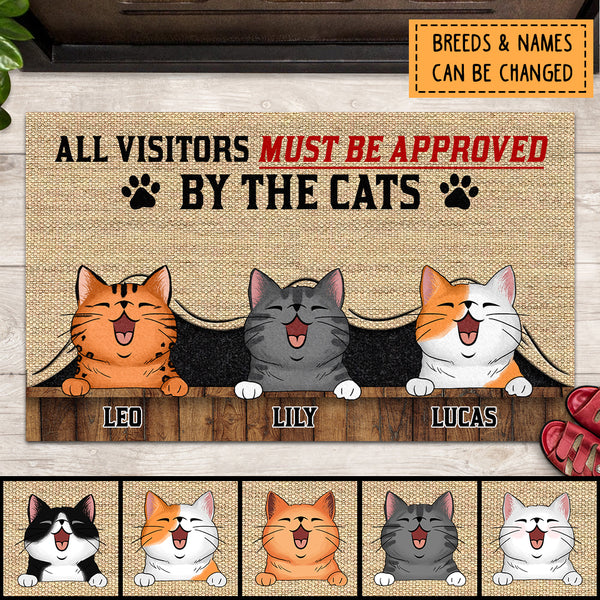 All Guests Must Be Approved By Cats, Funny Quotes, Canvas Background, Personalized Cat Lovers Doormat