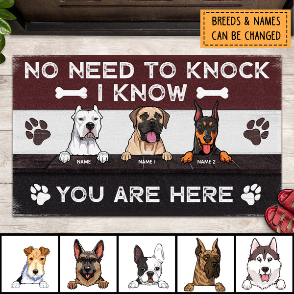 No Need To Knock I Know You Are Here, Pawprints Doormat, Personalized Dog Breeds Doormat, Home Decor