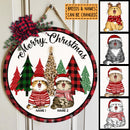 Merry Christmas - Red Plaid Around - Personalized Cat Christmas Door Sign