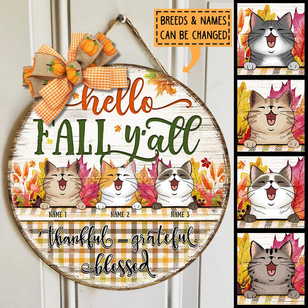 Hello Fall Y'all - Retro Style - Personalized Cat Door Sign
