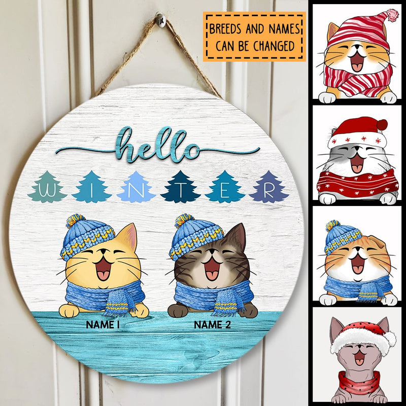 Hello Winter, Letters On Pine, Personalized Cat Door Sign