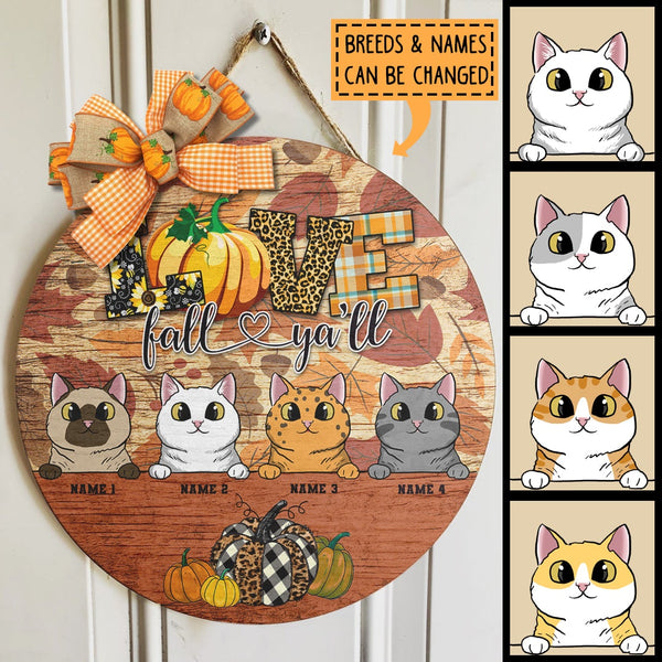 Love Fall Ya'll - Personalized Cat Autumn Door Sign