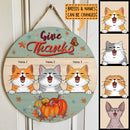 Give Thanks - Pastel Color - Personalized Cat Autumn Door Sign